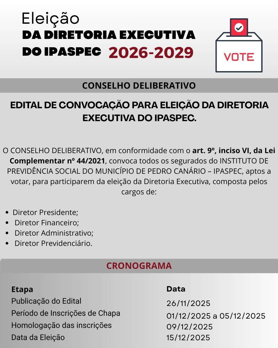 EDITAL DE CONVOCAÇÃO PARA ELEIÇÃO DO IPASPEC